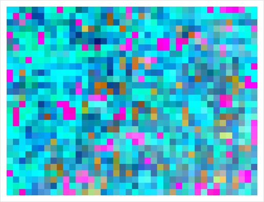 geometric square pixel pattern abstract in blue green pink Art Print by Timmy333