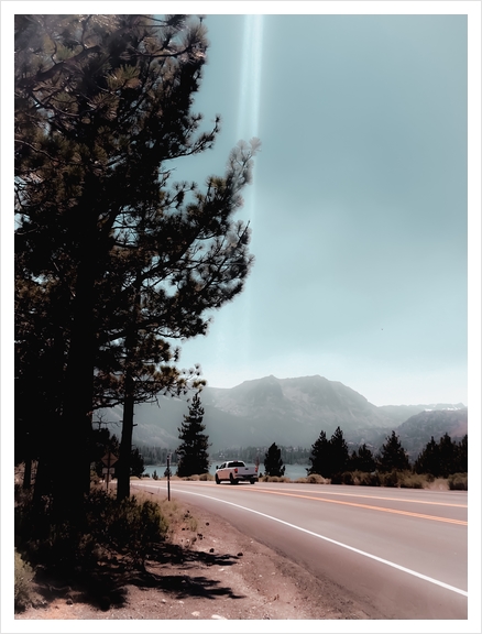 Road with pine tree and mountain view at Mammoth Lakes California Art Print by Timmy333