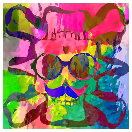 old vintage funny skull art portrait with painting abstract background in red pink yellow green blue Art Print by Timmy333