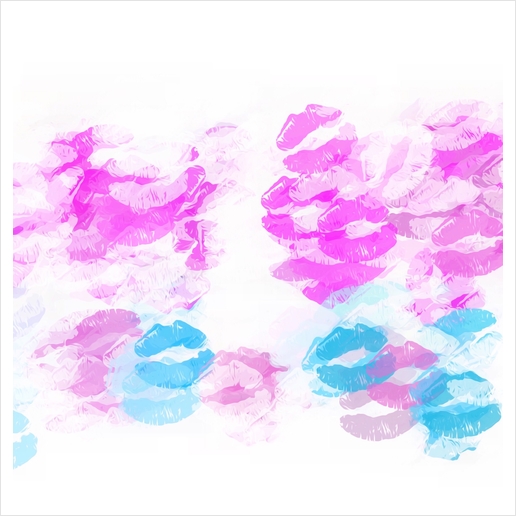 kisses lipstick pattern abstract background in pink and blue Art Print by Timmy333