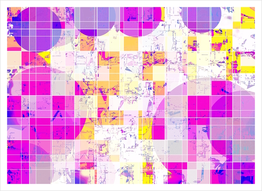 geometric square and circle pattern abstract in pink purple yellow Art Print by Timmy333