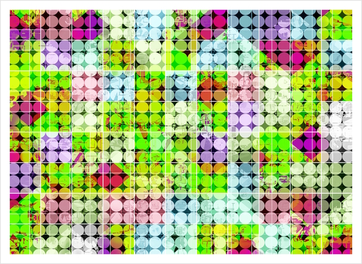 geometric square and circle pattern abstract in green pink Art Print by Timmy333