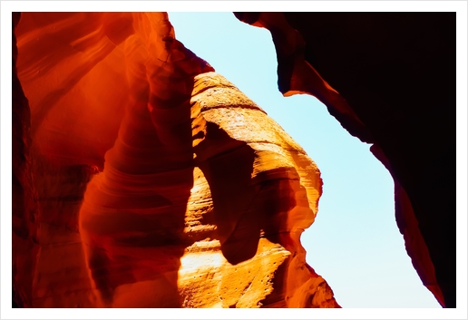 sandstone abstract with blue sky at Antelope Canyon, Arizona, USA Art Print by Timmy333