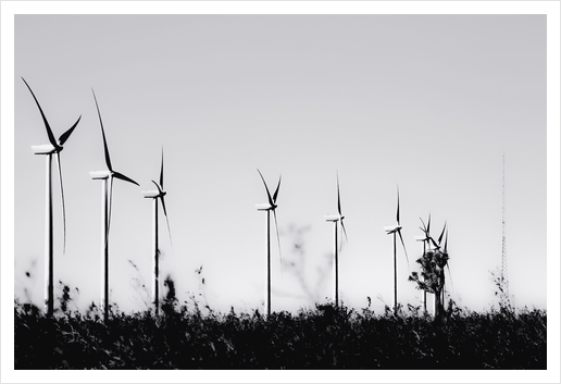 desert with wind turbine in black and white Art Print by Timmy333