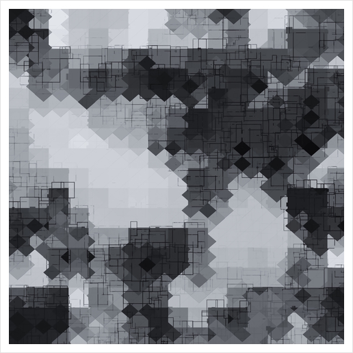 geometric square pixel pattern abstract background in black and white Art Print by Timmy333