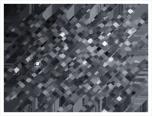 geometric square pixel pattern abstract background in black and white Art Print by Timmy333