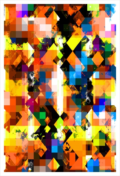 graphic design pixel geometric square pattern abstract background in orange yellow blue Art Print by Timmy333