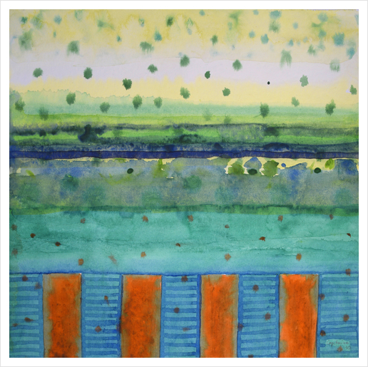 Orange Posts With Landscape Art Print by Heidi Capitaine