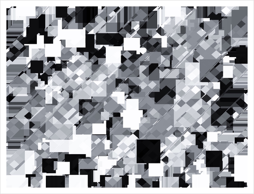 geometric square pixel pattern abstract in black and white Art Print by Timmy333