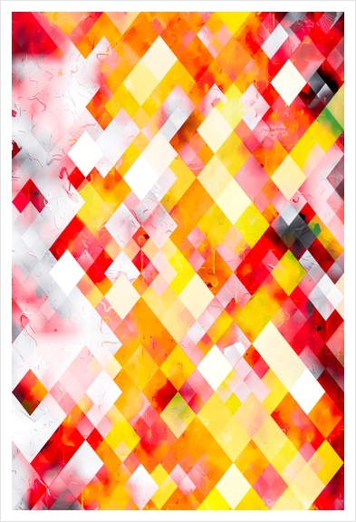 geometric square pixel pattern abstract art background in red orange yellow Art Print by Timmy333