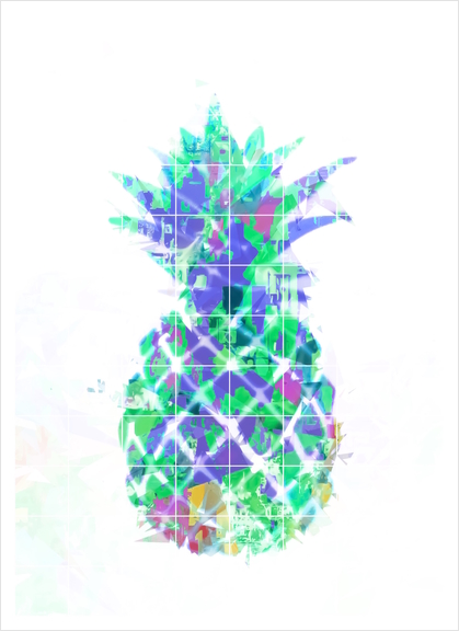 pineapple in green blue yellow with geometric triangle pattern abstract Art Print by Timmy333