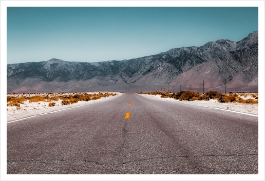 road in the desert with mountain view in California USA Art Print by Timmy333