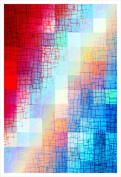 geometric pixel square pattern abstract background in red blue Art Print by Timmy333