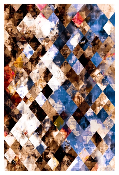 geometric pixel square pattern abstract background in brown blue Art Print by Timmy333