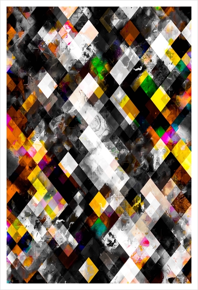 geometric pixel square pattern abstract background in yellow orange pink Art Print by Timmy333