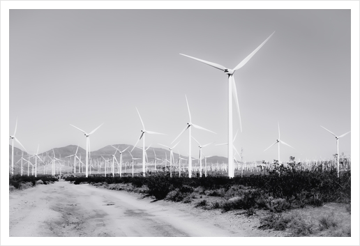 wind turbine and desert view in black and white Art Print by Timmy333