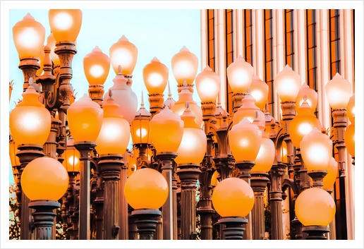 Urban lights pole with blue sky at LACMA art museum, Los Angeles, California, USA Art Print by Timmy333