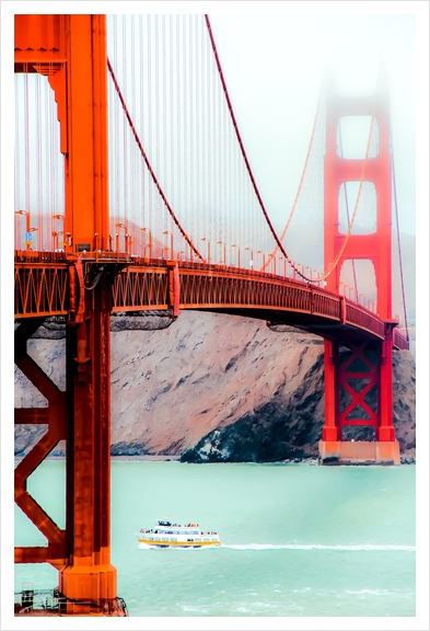 Boat and bridge view at Golden Gate Bridge, San Francisco, USA Art Print by Timmy333