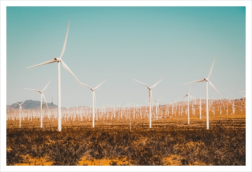 Wind turbine in the desert at Kern County California USA Art Print by Timmy333