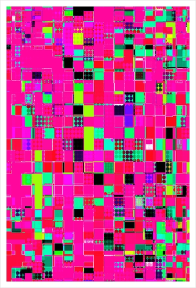 geometric pixel square pattern abstract background in pink green blue Art Print by Timmy333