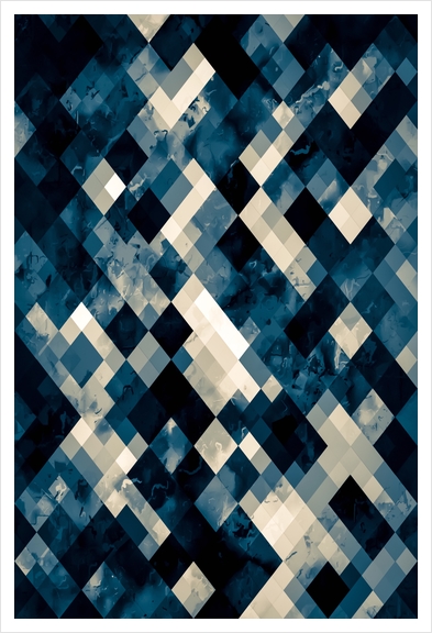 geometric square pixel pattern abstract background in blue black and white Art Print by Timmy333