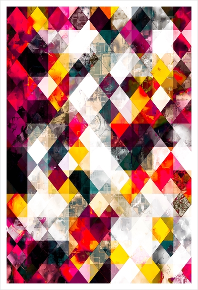 geometric pixel square pattern abstract background in red pink yellow Art Print by Timmy333