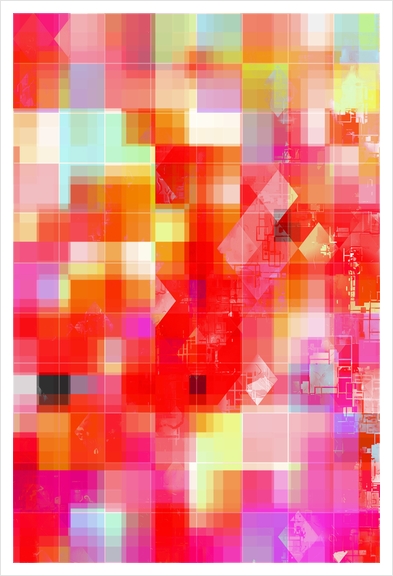 geometric pixel square pattern abstract background in red pink blue Art Print by Timmy333