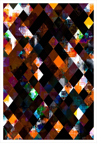 geometric pixel square pattern abstract art in orange green Art Print by Timmy333