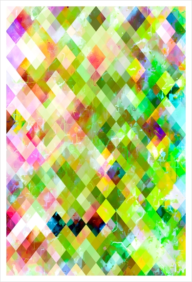 geometric square pixel pattern abstract background in green pink yellow blue Art Print by Timmy333