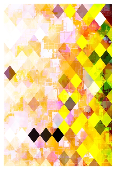 geometric square pixel pattern abstract background in yellow green pink orange Art Print by Timmy333