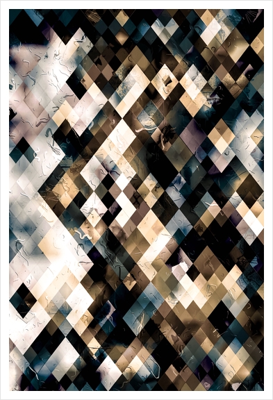 geometric pixel square pattern abstract art background in brown blue Art Print by Timmy333