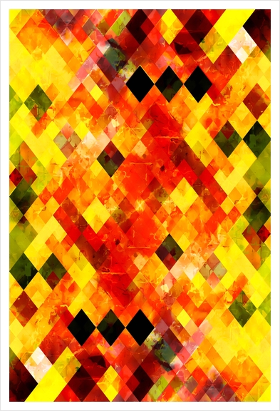 geometric square pixel pattern abstract background in red yellow Art Print by Timmy333