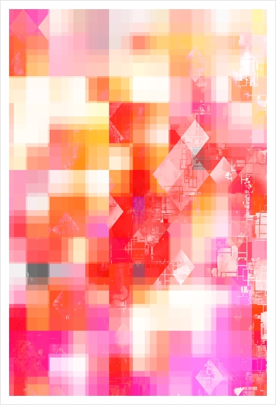 graphic design geometric pixel square pattern abstract background in pink orange red Art Print by Timmy333