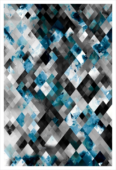 geometric pixel square pattern abstract background in blue black Art Print by Timmy333