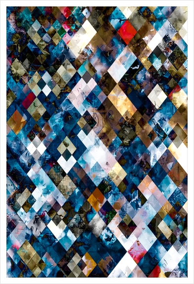 geometric pixel square pattern abstract background in blue brown Art Print by Timmy333