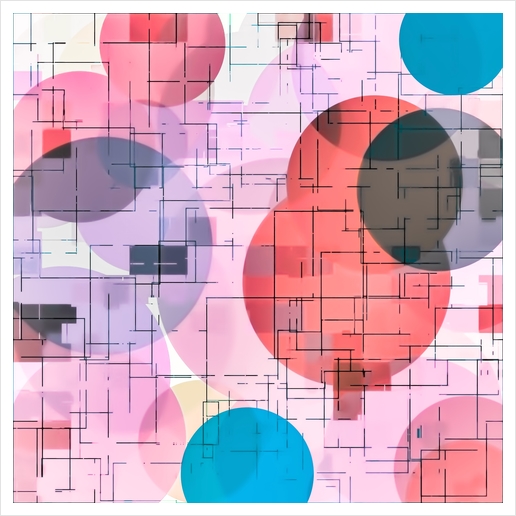 geometric square and circle pattern abstract in red pink blue Art Print by Timmy333