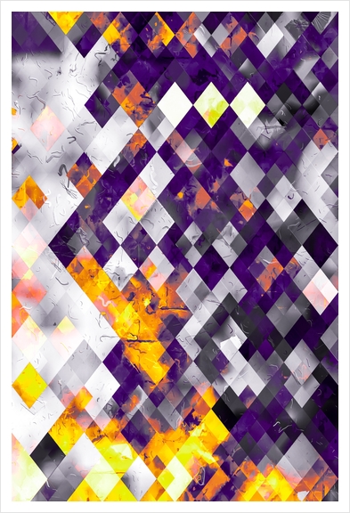 geometric pixel square pattern abstract art background in purple orange brown Art Print by Timmy333