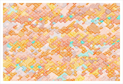 geometric square pixel line pattern abstract in brown orange blue Art Print by Timmy333