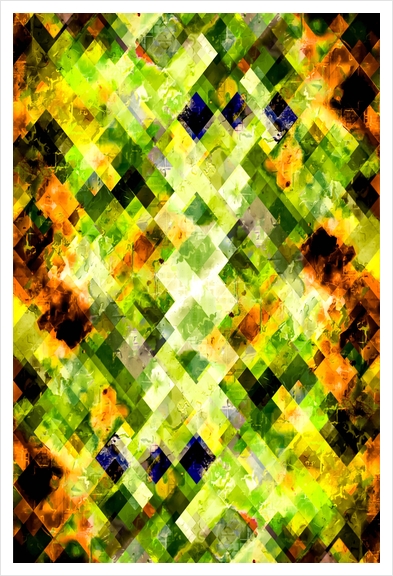 geometric pixel square pattern abstract background in green brown Art Print by Timmy333