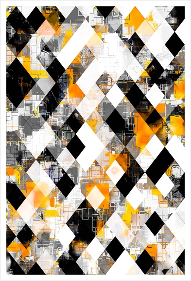 geometric pixel square pattern abstract background in yellow orange black Art Print by Timmy333