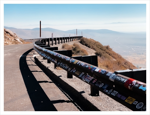 metal road fencing with mountain view in California USA Art Print by Timmy333