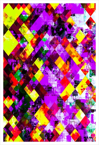 geometric pixel square pattern abstract background in purple yellow Art Print by Timmy333