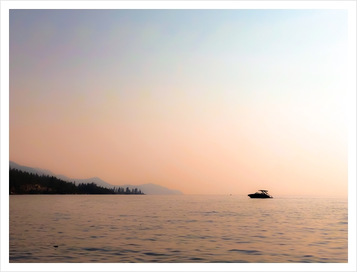 boat on the lake with sunset light at Lake Tahoe USA Art Print by Timmy333