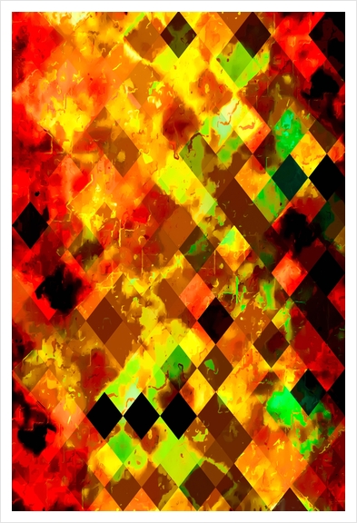 geometric square pixel pattern abstract background in yellow brown red Art Print by Timmy333