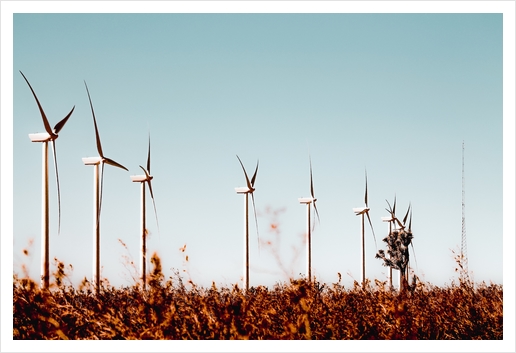 desert and windmill with blue sky in California, USA Art Print by Timmy333