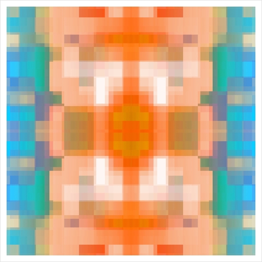 geometric symmetry art pixel square pattern abstract background in orange blue Art Print by Timmy333