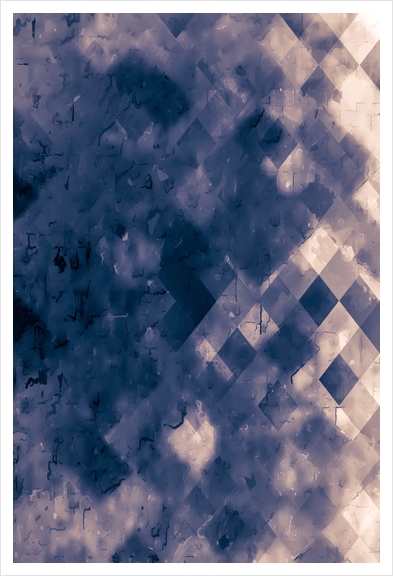 geometric square pixel pattern abstract background in black white and blue Art Print by Timmy333