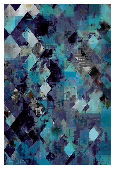 graphic design pixel geometric square pattern abstract background in blue Art Print by Timmy333