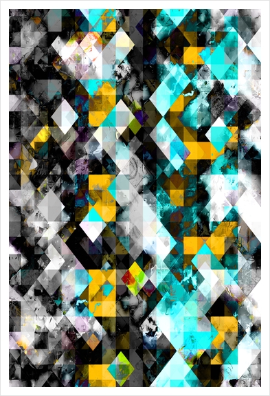 geometric pixel square pattern abstract background in blue yellow black Art Print by Timmy333