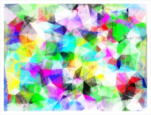 geometric triangle shape pattern abstract in blue pink green yellow Art Print by Timmy333